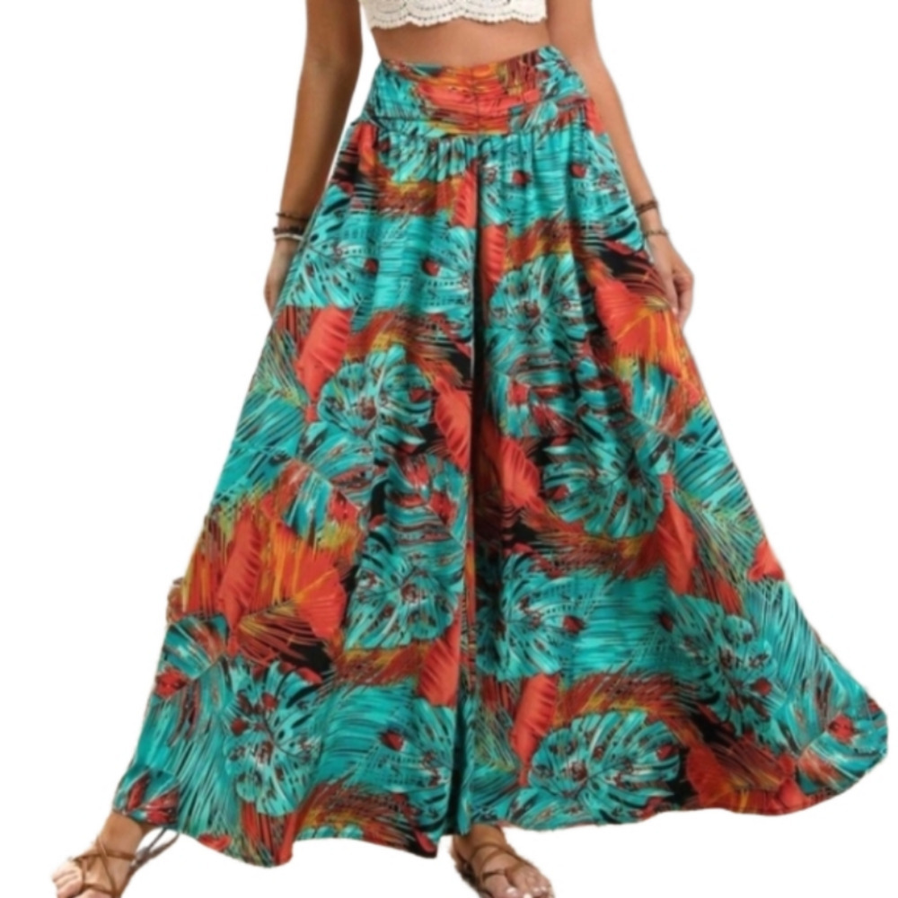 Tropical Wide leg Bohemian pants sz X-large